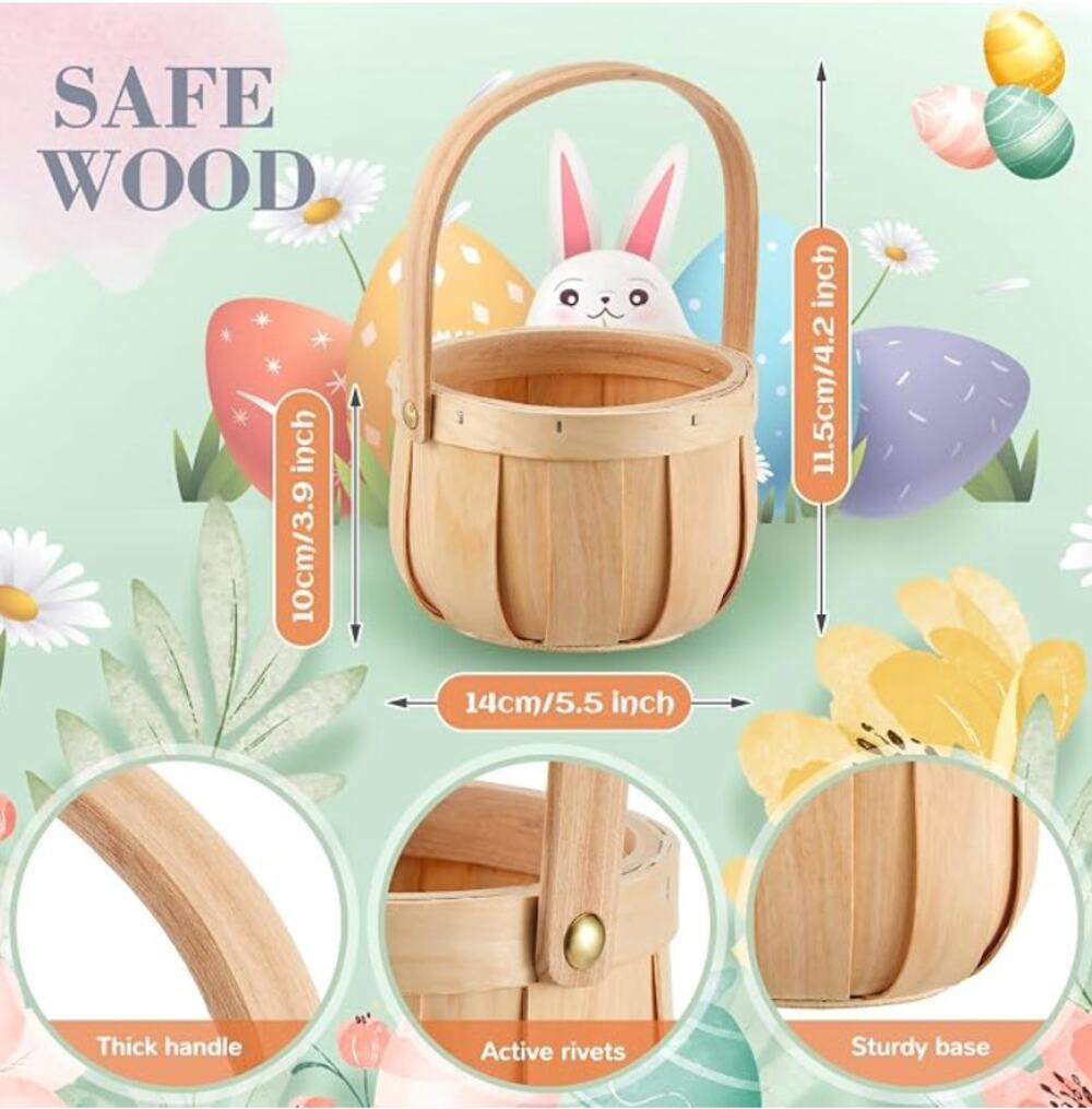 3 Pcs Small Round Natural Wooden Wicker Basket with Handle, Decorative Storage